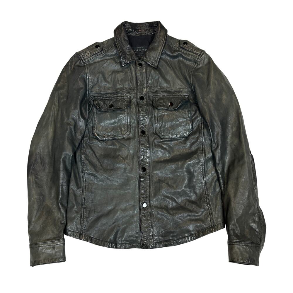 Allsaints Spitalfields Leather Section Shirt Jacket Men's Small Rare Biker